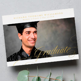 Invitación Con Relieve Metalizado Graduación de la Classy Gold Calligraphy Photo Col