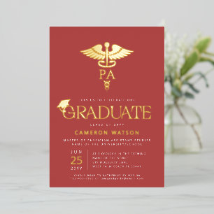 Invitación Con Relieve Metalizado Graduación de la Escuela de Graduados de Asistente