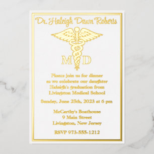Invitación Con Relieve Metalizado Graduación de la Facultad de Medicina Caduceo, Bla