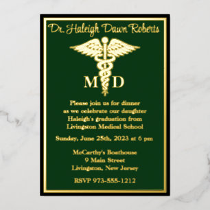 Invitación Con Relieve Metalizado Graduación de la Facultad de Medicina Caduceo, Ver