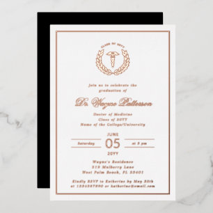 Invitación Con Relieve Metalizado Graduación de la Facultad de Medicina Elegante y M