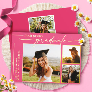 Invitación Con Relieve Metalizado Graduación de la foto del graduado de escritura mo