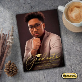 Invitación Con Relieve Metalizado Graduación de la foto frontal y posterior del guió