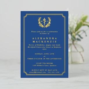 Invitación Con Relieve Metalizado Graduación de la guirnalda azul MD Asclepius+Laure