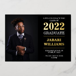 Invitación Con Relieve Metalizado Graduación de la promoción de 20XX, su foto, negro