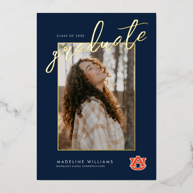 Invitación Con Relieve Metalizado Graduación de la Universidad de Auburn – Tigres de (Anverso)