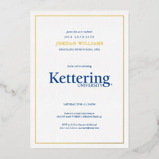 Invitación Con Relieve Metalizado Graduación de la Universidad de Kettering