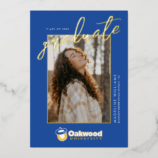 Invitación Con Relieve Metalizado Graduación de la Universidad Oakwood