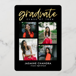 Invitación Con Relieve Metalizado Graduación de Lámina Fría Editable Color