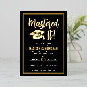 Invitación Con Relieve Metalizado Graduación de Maestría Dominada Moderna
