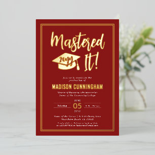 Invitación Con Relieve Metalizado Graduación de Maestría Moderna Dominada