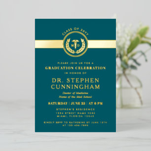 Invitación Con Relieve Metalizado Graduación de Medicina Moderna MD