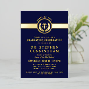 Invitación Con Relieve Metalizado Graduación de Medicina Moderna MD Facultad de Medi