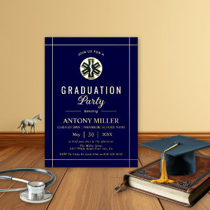 Invitación Con Relieve Metalizado Graduación de paramédico EMT de oro Clase de 2026