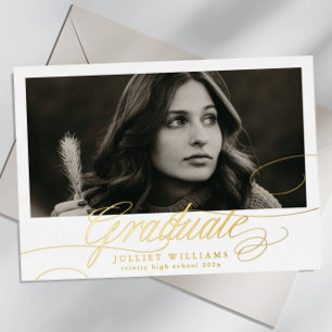 Invitación Con Relieve Metalizado Graduación de secundaria de fotografía de caligraf