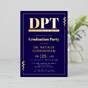 Invitación Con Relieve Metalizado Graduación de Terapia Física Moderna DPT