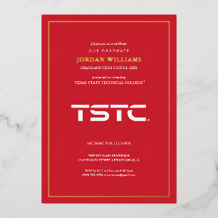 Invitación Con Relieve Metalizado Graduación de Texas State Technical College