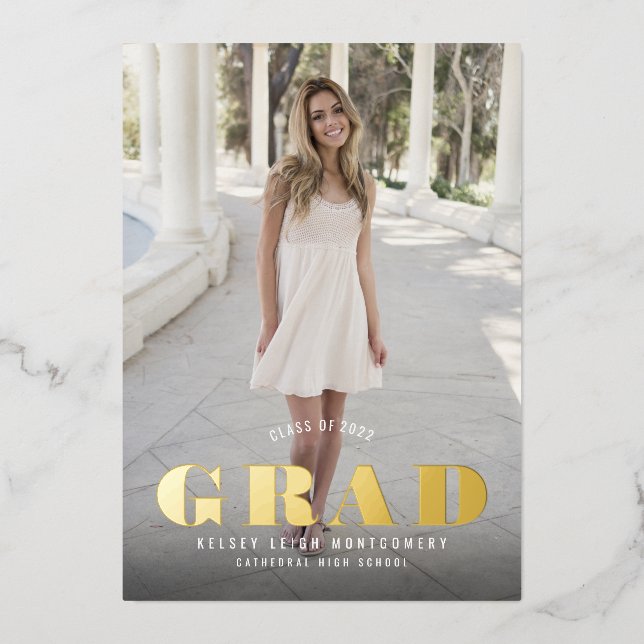 Invitación Con Relieve Metalizado Graduación de tipo negrita Foto completa (Anverso)