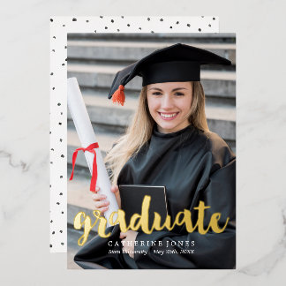 Invitación Con Relieve Metalizado Graduación de tipografía a mano a la moda