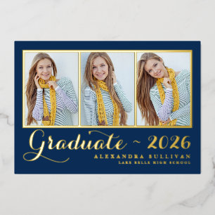 Invitación Con Relieve Metalizado Graduación de tres Collages de fotos de la Marina