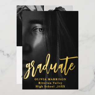 Invitación Con Relieve Metalizado Graduación del Collage de fotos de tipografía mode