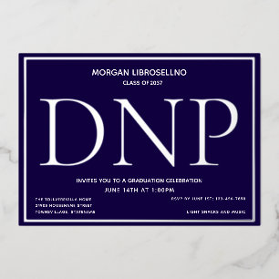 Invitación Con Relieve Metalizado Graduación del DNP de Plata Azul
