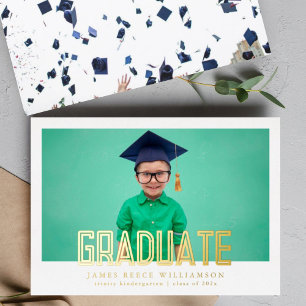 Invitación Con Relieve Metalizado Graduación editable negrita Gold Photo Kindergarte