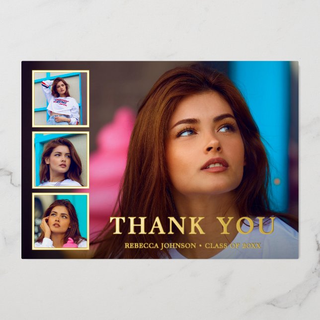 Invitación Con Relieve Metalizado Graduación elegante de Collage de fotos moderno (Anverso)
