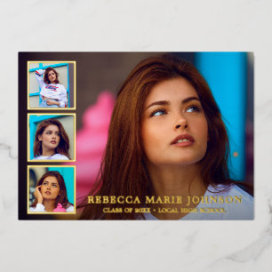 Invitación Con Relieve Metalizado Graduación elegante de Collage de fotos moderno