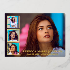 Invitación Con Relieve Metalizado Graduación elegante de Collage de fotos moderno