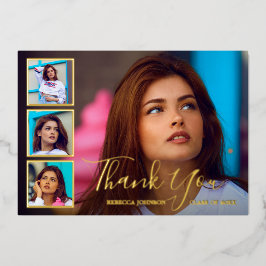 Invitación Con Relieve Metalizado Graduación elegante de Collage de fotos moderno