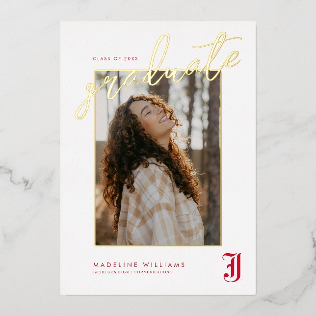 Invitación Con Relieve Metalizado Graduación en la Universidad Estatal de Jacksonvil (Anverso)