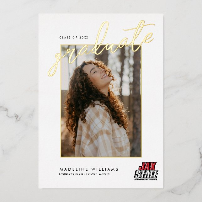 Invitación Con Relieve Metalizado Graduación en la Universidad Estatal de Jacksonvil (Anverso)