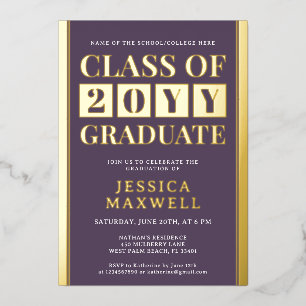 Invitación Con Relieve Metalizado Graduación Escolar y Universitaria Moderna en Negr