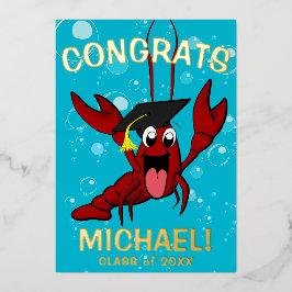 Invitación Con Relieve Metalizado Graduación Fiesta de mariscos de langosta de lango