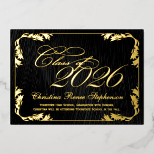 Invitación Con Relieve Metalizado Graduación formal elegante de color negro/oro de 2