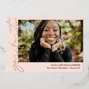 Invitación Con Relieve Metalizado Graduación fotográfica de caligrafía de oro Rosa d