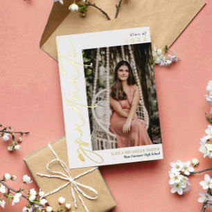 Invitación Con Relieve Metalizado Graduación fotográfica de caligrafía de Relieve me