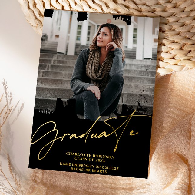 Invitación Con Relieve Metalizado Graduación fotográfica de Guay gold Black (Subido por el creador)