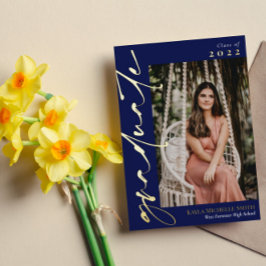 Invitación Con Relieve Metalizado Graduación fotográfica de la caligrafía de oro azu