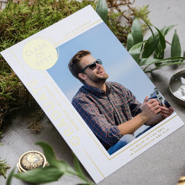 Invitación Con Relieve Metalizado Graduación fotográfica de oro de escritura moderna