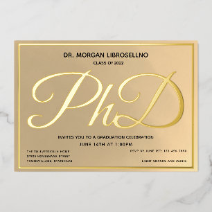 Invitación Con Relieve Metalizado Graduación Gold de doctorado