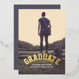Invitación Con Relieve Metalizado Graduación Masculina Moderna Personalizada