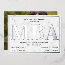 Invitación Con Relieve Metalizado Graduación MBA de Marble Silver Photo