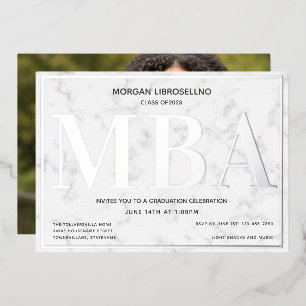 Invitación Con Relieve Metalizado Graduación MBA de Marble Silver Photo