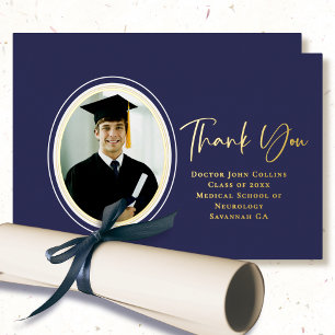 Invitación Con Relieve Metalizado Graduación Médica de Doctor Elegante Azul Marino G