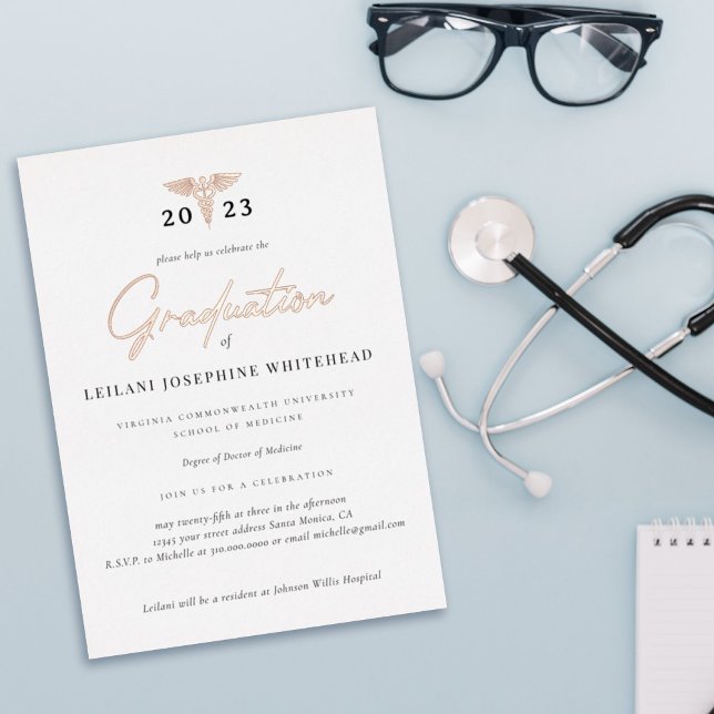 Invitación Con Relieve Metalizado Graduación médica moderna (Subido por el creador)
