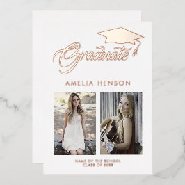 Invitación Con Relieve Metalizado Graduación Minimalista Moderna 2 Foto Graduación D