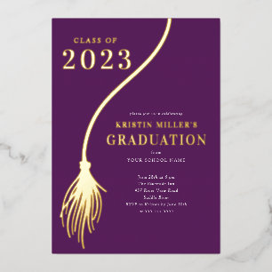 Invitación Con Relieve Metalizado Graduación moderna con borla dorada