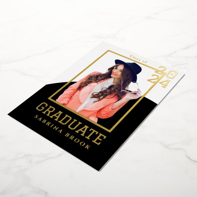 Invitación Con Relieve Metalizado Graduación moderna de fotografía (girado)